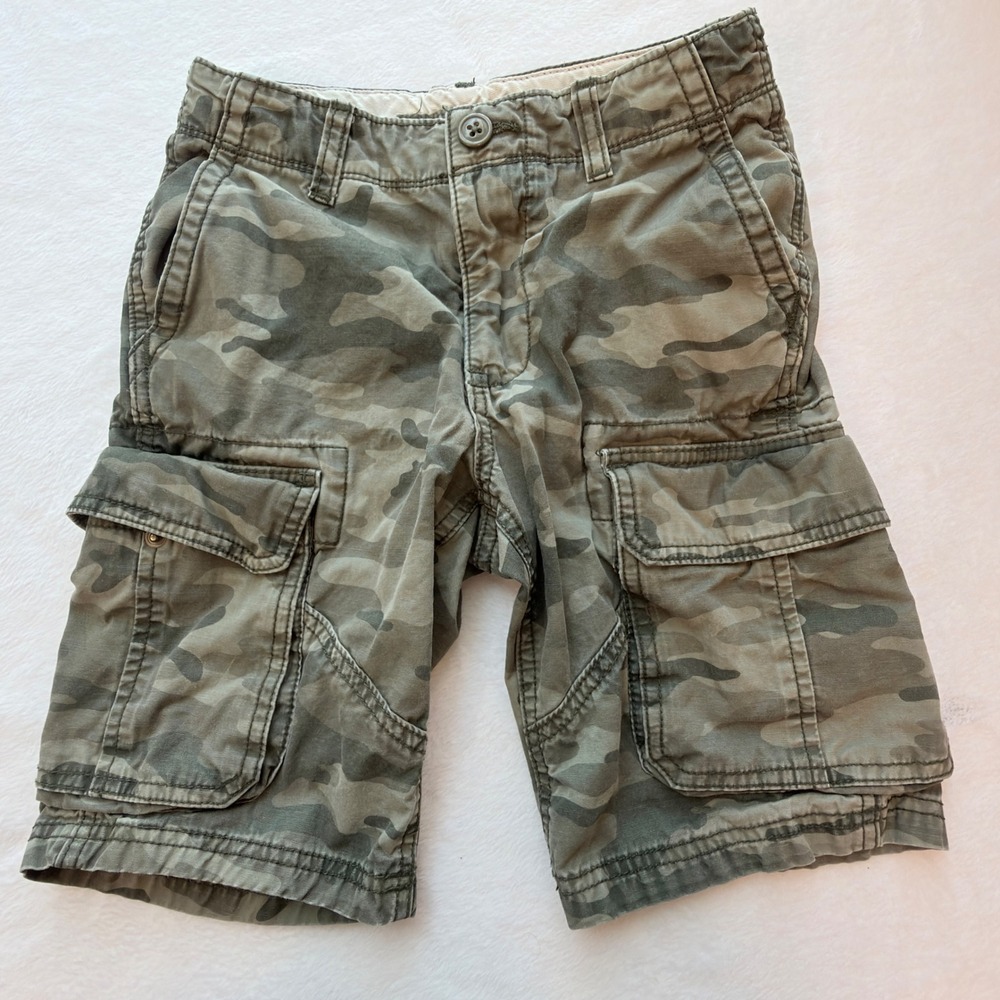 GAP Cargo Shorts Boys 8 Green Camo Excellent Adjustable Waist Utility Gorpcore